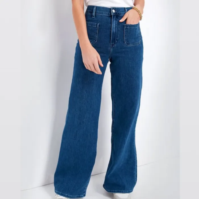 High-Waisted Wide-Leg Patch Pocket Jeans