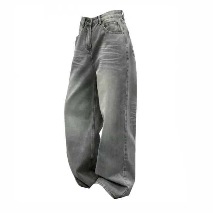 Distressed Gray Baggy Jeans High-rise