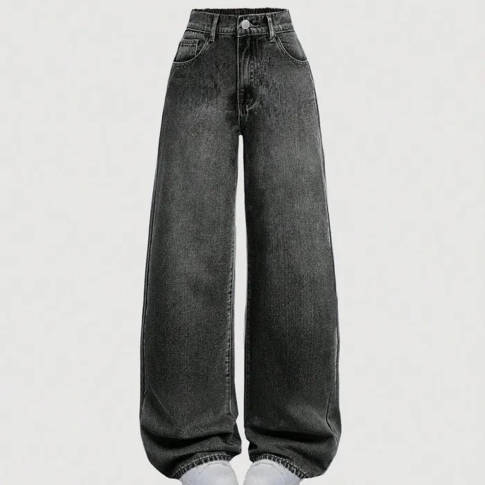 High-Rise Washed Dark Gray Jeans
