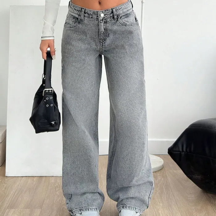 High-Rise Washed Gray Jeans